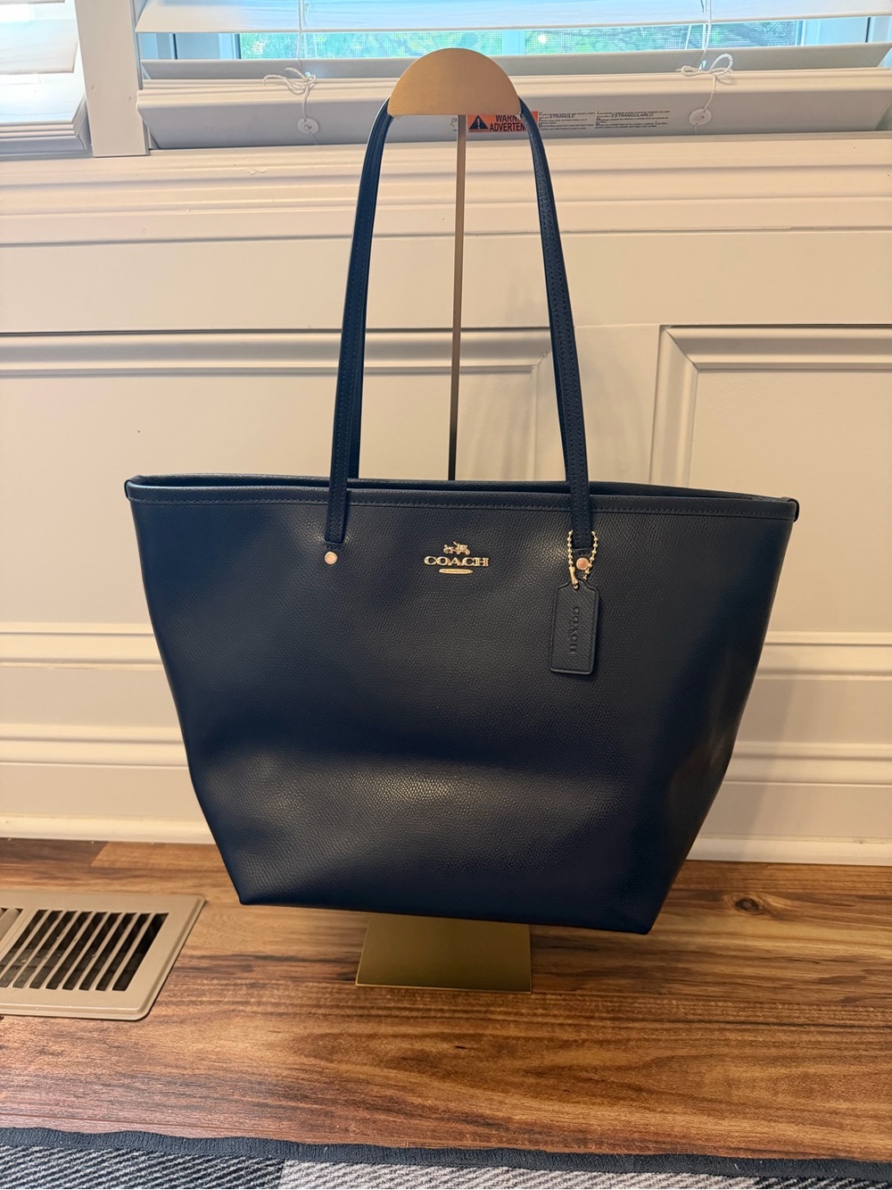 Coach Navy Pebbled Leather Tote with Gold Hardware
